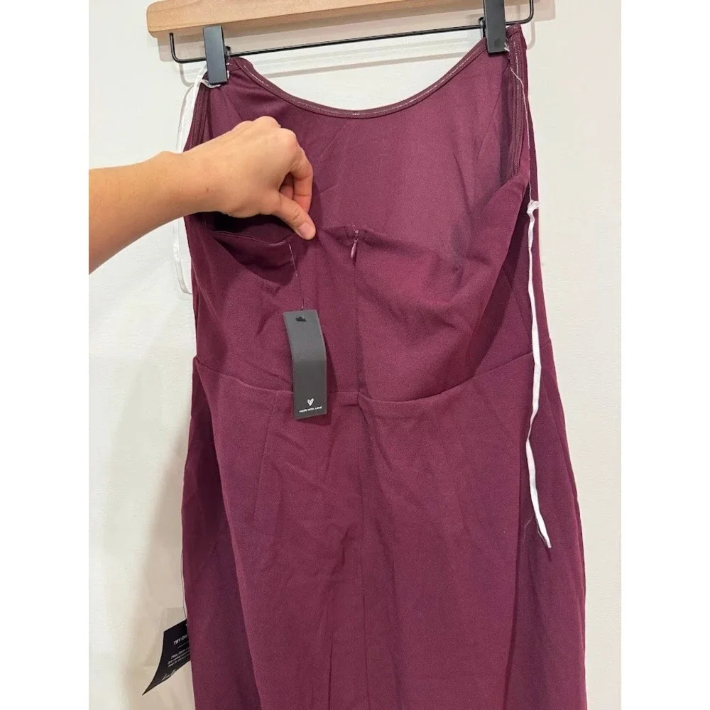 Lulus Burgundy Strapless High Slit Maxi Dress Formal Evening Gown XL - Picture 9 of 13